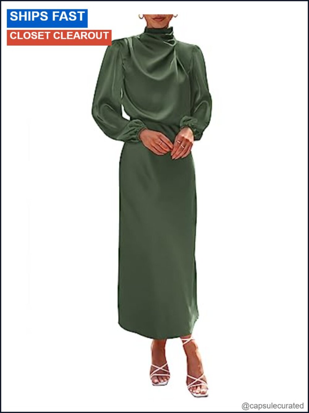 Women's Mock Neck Satin Maxi Dress Formal Long Sleeve